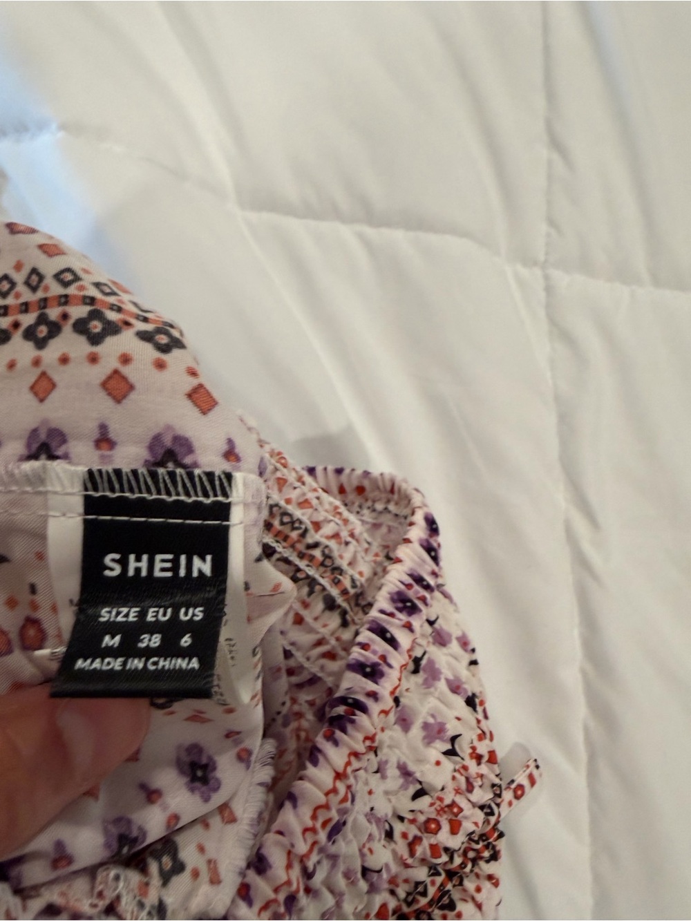 SHEIN White & Lavender Printed Wide-Leg Pants - Picture 3 of 4